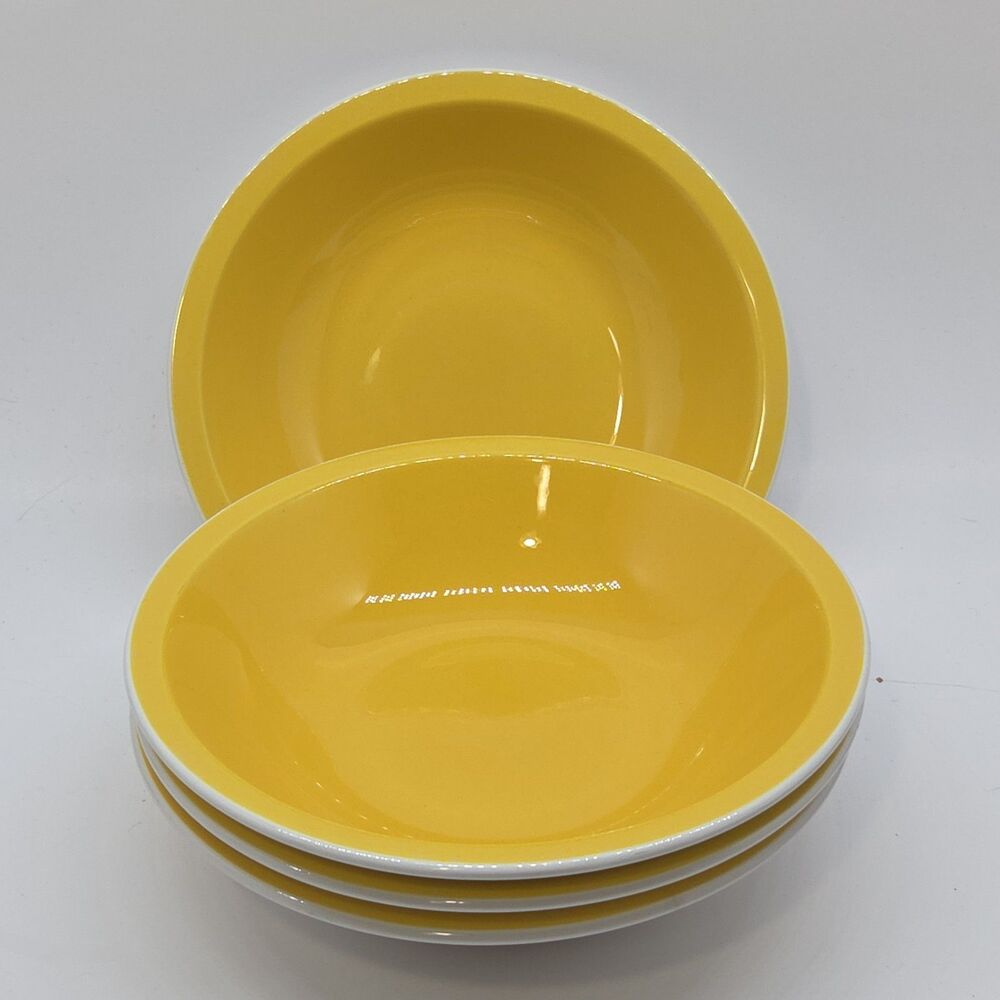 Mikasa Pastelle D6300 Yellow & White 7" Coupe Soup Bowls Japan Set of 4